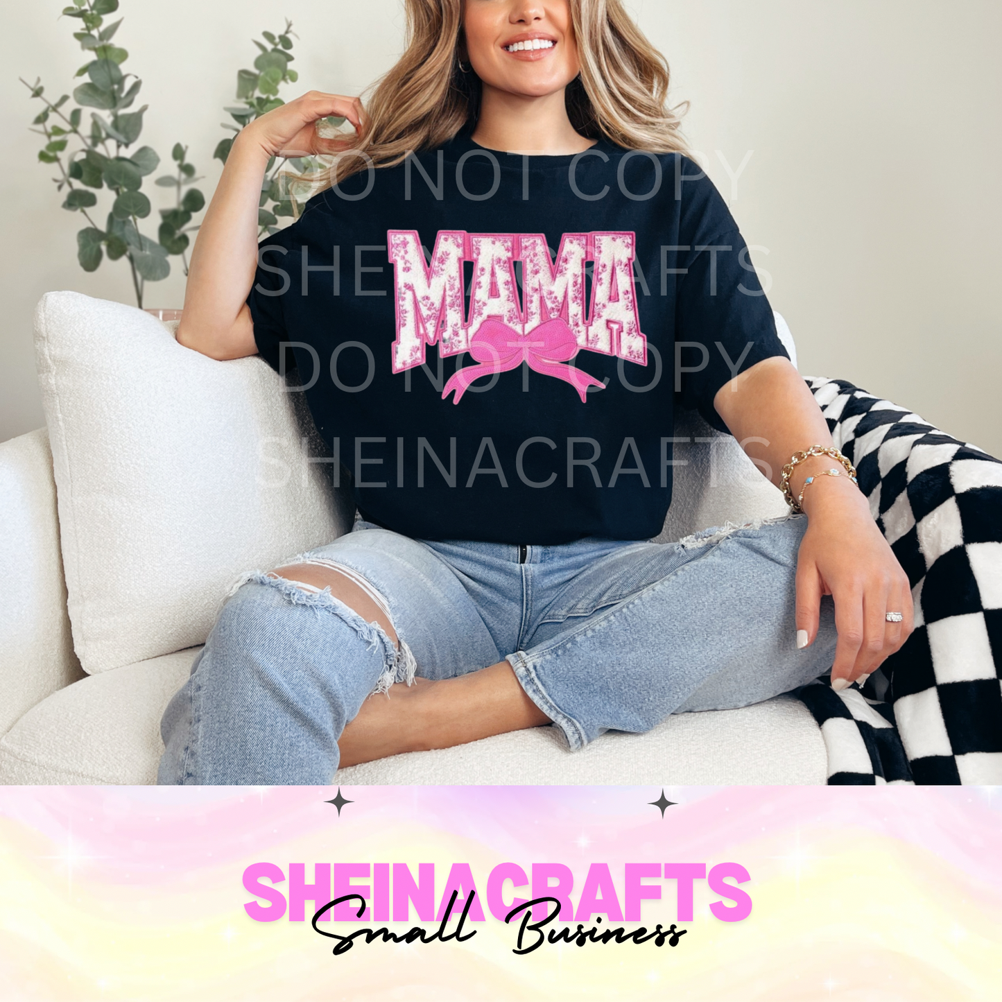 Mama bow w/chenille patch #4
